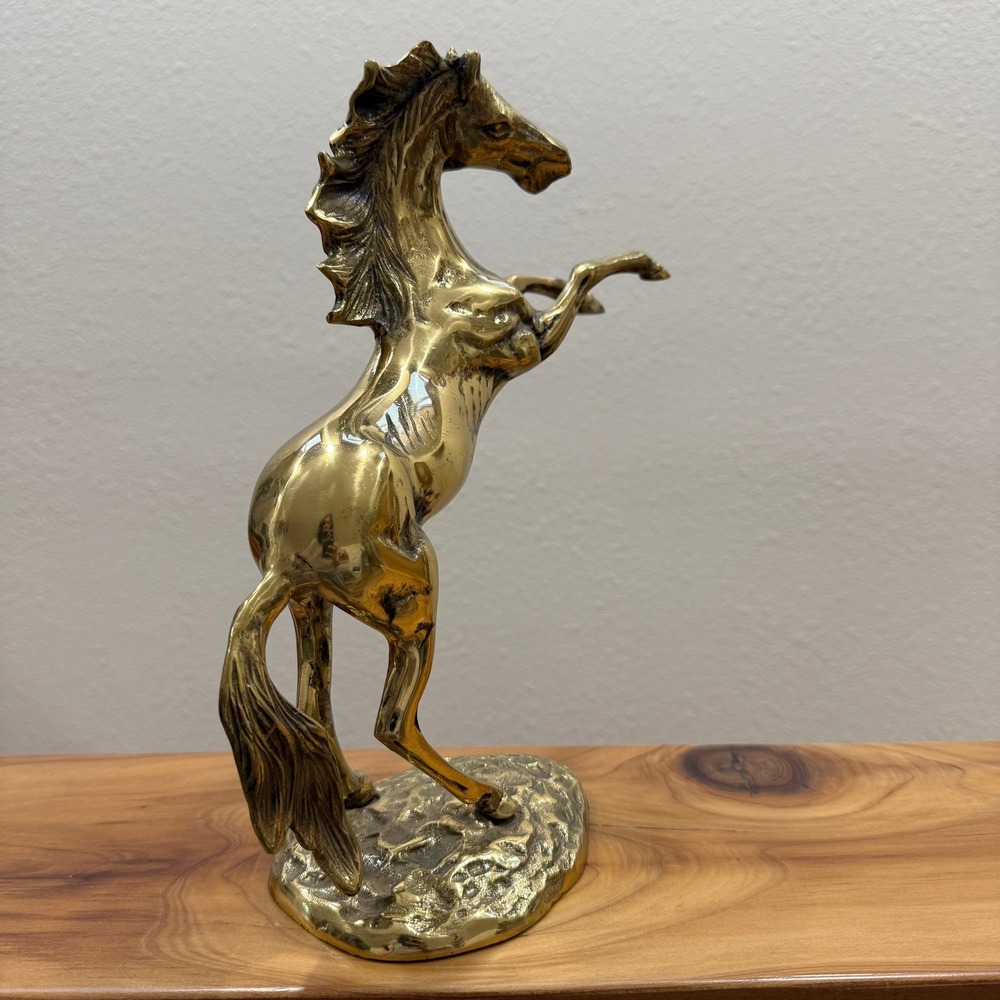 Vintage 60s Solid Brass Decorative Rearing Horse Sculpture Equestrian Art - Picture 9 of 9